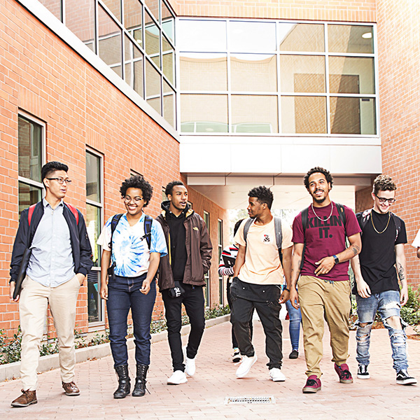 Students walking through throughway