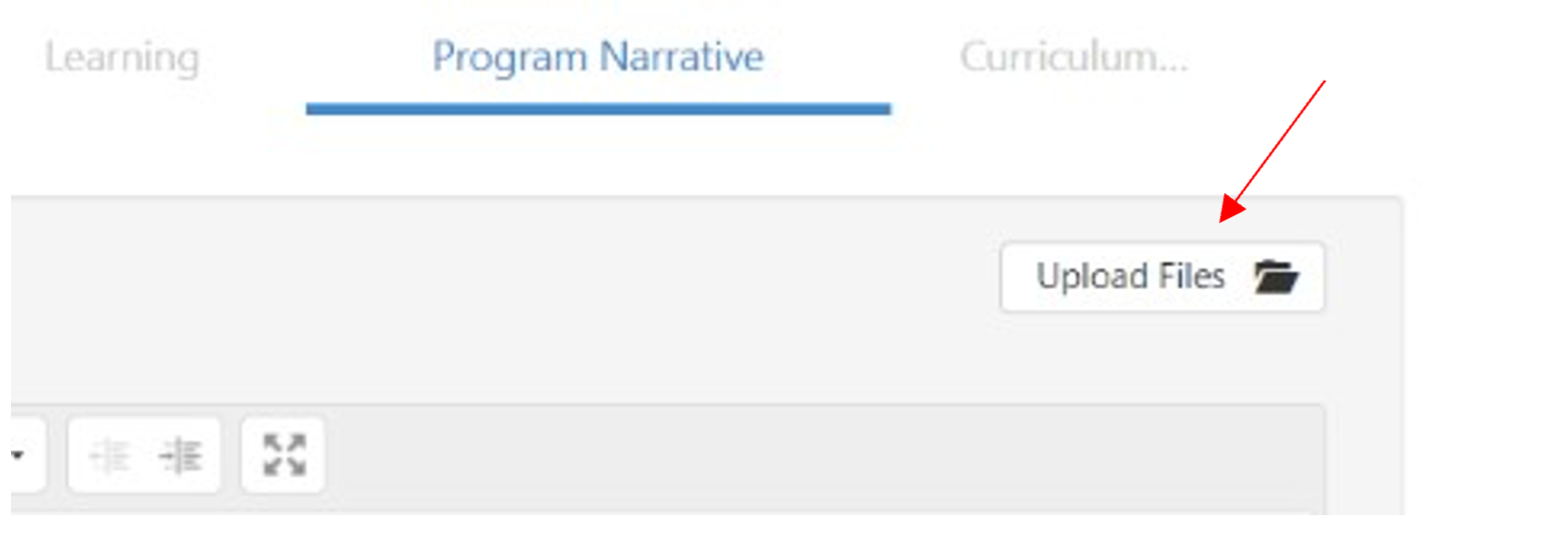 Select "upload files" in the "program narrative" area.